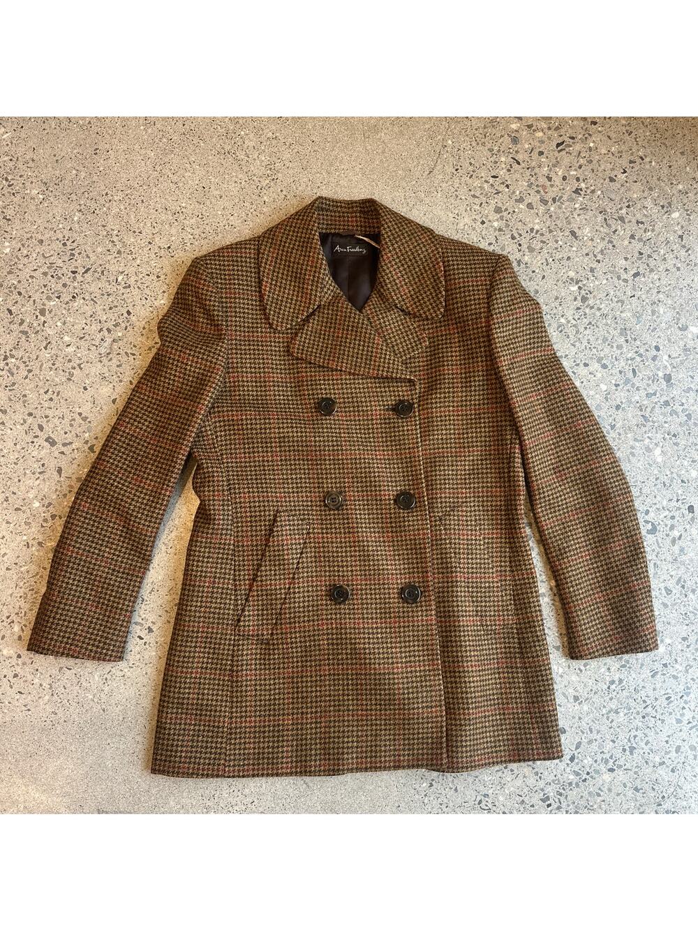 Ann Freedberg Women’s S Melanie Wool Houndstooth Peacoat Blazer Brown Jacket